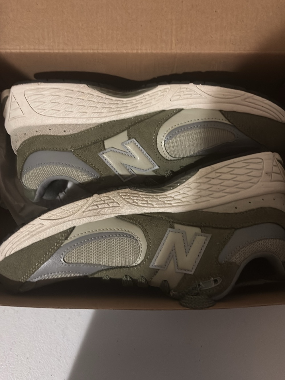 New Balance Kids Olive Green and Light Gray Sneakers